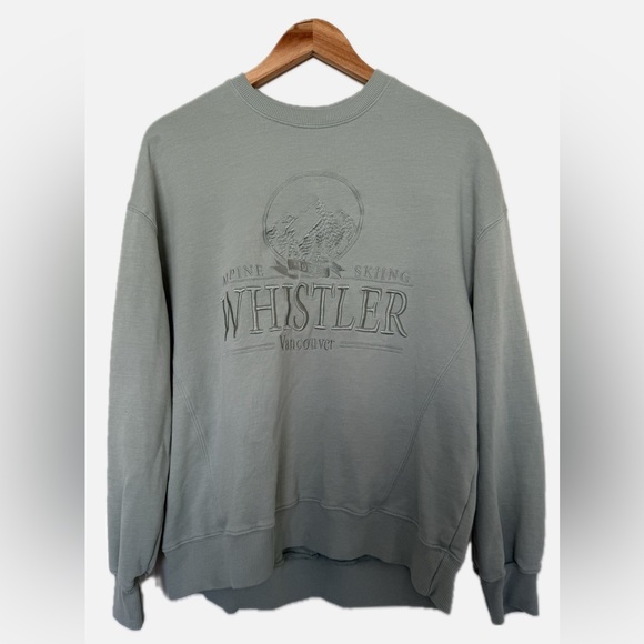 Garage Sweaters - Vintage Whistler Crewneck Sweatshirt Alpine Skiing Vancouver Oversized Green XS